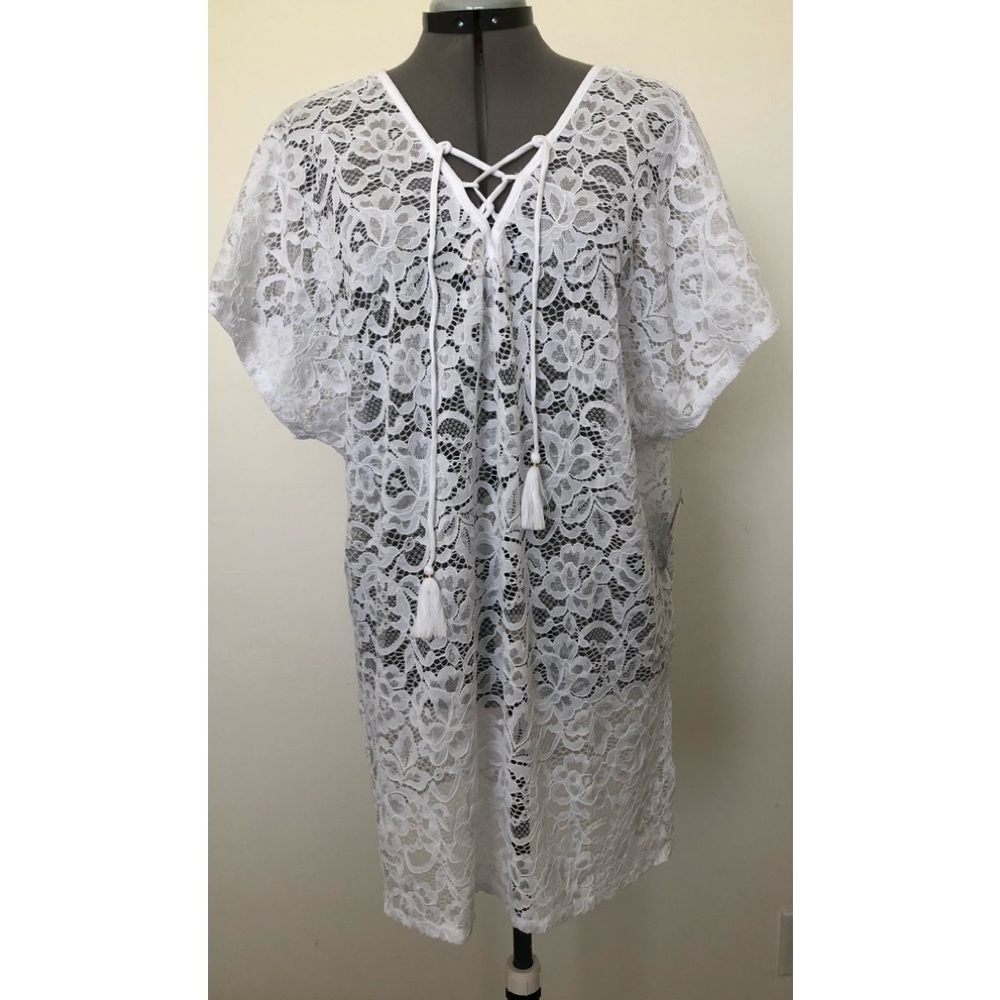 COPY - TIME and TRU Womens White Swim Coverup Size L 12-14 Loose Style New